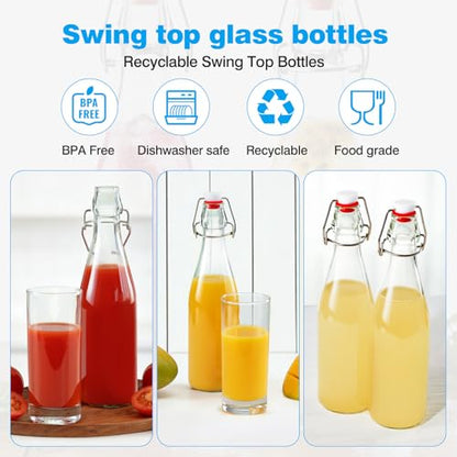 FrutPunch 16OZ Swing Top Glass Bottles, 2 Pack Flip Top Glass Bottle with Airtight Lid for Fermentation, Kombucha, Mead, Coquito, Vinegar, Beer, Kefir, Wine, Soda, Juice for Home Brewing