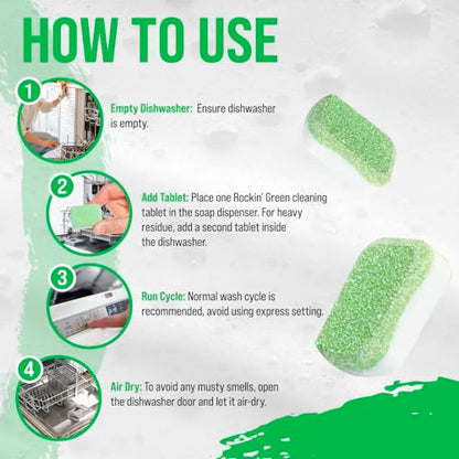Rockin' Green Deep Cleaning and Deodorizing Tablets for Dishwashers, Washing Machines, and Garbage Disposals, Removes Odor and Residue (Dishwasher Cleaning Tablets, 24 Pack) - size: 1 Count (Pack of 24), style: Dishwasher Cleaning Tablets