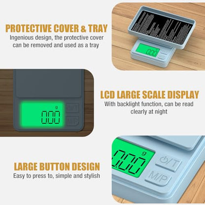 Diyife Gram Scale, 1000g/0.01g Digital Jewelry Scale for Powder, Gold, Gem, Mini Scale with LCD Display, 7 Units, Tare, Light Blue (Batteries Included) - color: Light blue