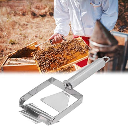 Double Honey Scraper Uncapping Fork, Strong and Pragmatic Beekeeping Tool Comfortable Handle Exquisite Workmanship Practical Beehive Equipment Suitable for Collecting (Stainless - size: Stainless steel handle double