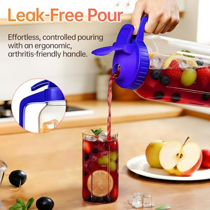 32oz Glass Pitcher with Lid & Spout – 1 Quart Mason Jars, Airtight & Leakproof Breastmilk Pitcher for Cold Brew Coffee, Sun Tea, Water, Juice – Wide Mouth, Fridge Safe - color: Blue, size: 32 Ounces