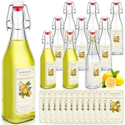 Havawish 10 Pcs 17 oz Swing Top Glass Bottles for Limoncello Homemade Flip Clear Top Bottles with Airtight Cap Lids Labels for Homemade Limoncello Wedding Baby Shower Favors(Square Style) - style: Square Style