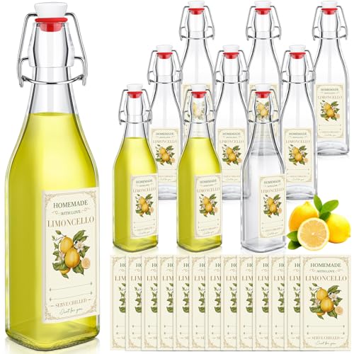 Havawish 10 Pcs 17 oz Swing Top Glass Bottles for Limoncello Homemade Flip Clear Top Bottles with Airtight Cap Lids Labels for Homemade Limoncello Wedding Baby Shower Favors(Square Style) - style: Square Style