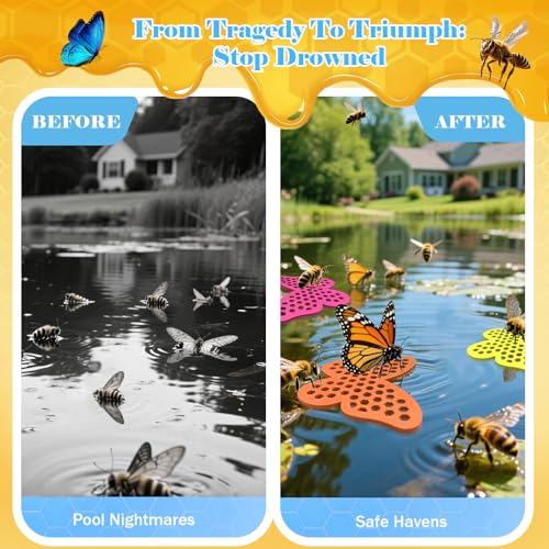 Floating Bee Island Watering Station - 5 Pack, Bee-Friendly EVA Foam, No Sinking, Drowning-Proof, Fade-Proof, Pre-Cut, Birdbath, Pools & Garden Hydration Solution for Pollinators (Butterfly) - size: Butterfly
