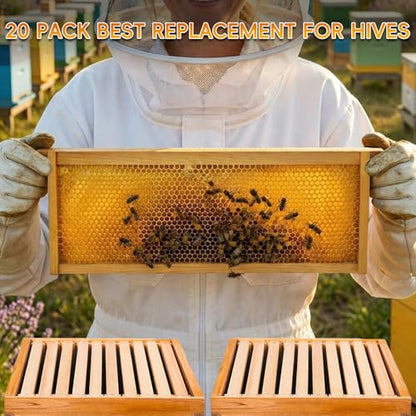 20 Pack Black Bee Hive Medium Frames Unassembled, Wooden Bee Frames with Plastic Beeswax Coated Foundations for Medium Super Box - color: Black, size: 20PCS