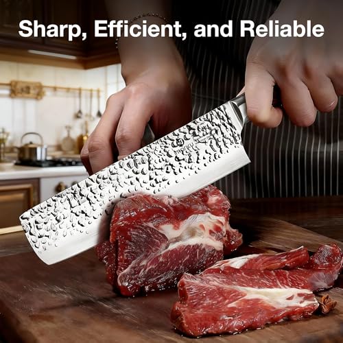 imarku Nakiri Knife,7 Inch High Carbon Stainless Steel Japanese Chef Knife,Razor Sharp Chopping Vegetable and Meat Cleaver Kitchen Knife with Ergonomic Handle,Birthday Gift - color: Dark Brown/Coffee