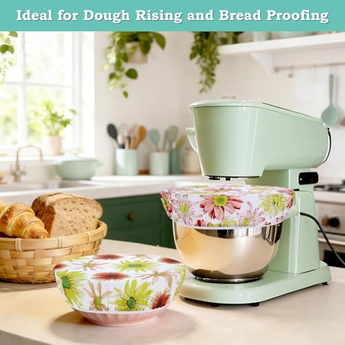 2 Large Reusable Beeswax Bowl Covers for Bread Proofing, 10/12 Inch Elastic Beeswax Wraps Cotton Cloth Sourdough Bowl Covers for Proofing Baskets, Mixer Bowls, Food Storage Containers - color: Daisy