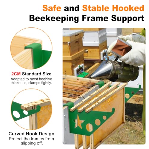 Bee Hive Stand, 4 PCS Beehive Frame Holder, Green 2-layer Painted Metal Bee Hive Frame Grip Perch, Portable Beehive Inspection Bracket Rack Supports Shelf, Beekeeping Supplies Hive Tool for Apiarist - color: Green-4pcs