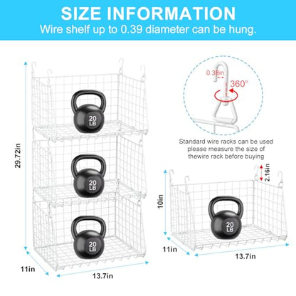 Jsskeeim 3-Pack Under Shelf Hanging Baskets with 360° Rotating Hooks - Space Saving Pantry Shelf Organizer for Kitchen Storage, Foldable Small Space Solutions for Pantry Organization, White