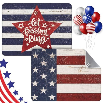 SiliFine 2 Pcs 4th of July Dish Drying Mat for Kitchen 18 x 24 Inch 250th Anniversary Patriotic Red White Blue Memorial Independence Day Star Microfiber American Flag Dish Drainer Mat for Countertop - style: Independence Day