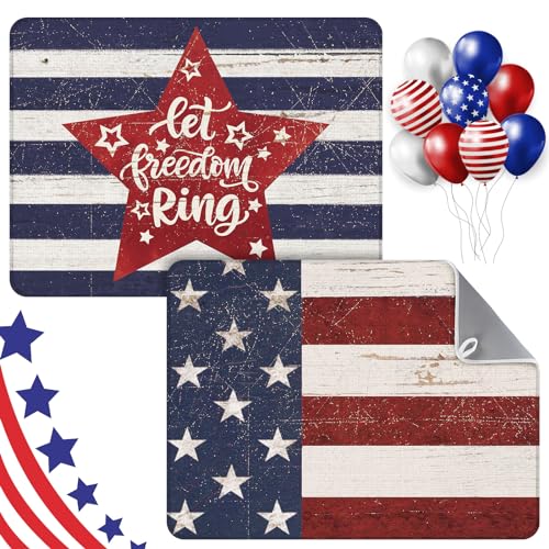 SiliFine 2 Pcs 4th of July Dish Drying Mat for Kitchen 18 x 24 Inch 250th Anniversary Patriotic Red White Blue Memorial Independence Day Star Microfiber American Flag Dish Drainer Mat for Countertop - style: Independence Day