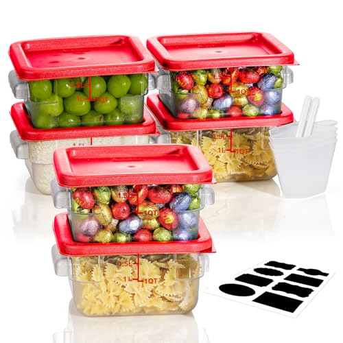 2QT NSF Food Storage Containers: 6 PCS [Food Grade][Hot&Cold Resistant] Commercial Clear Square Food Storage Containers with Scales Handles for Home Restaurant Kitchen Proof Dough(BPA FREE N1) - color: E3-2QT-6PCS-RED