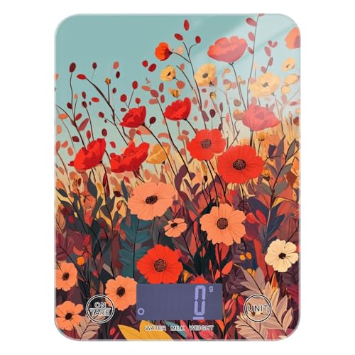 Autumn Poppy Flowers01 Food Scale Kitchen Digital Scale Food Ounces and Grams Dieting Baking Cooking Waterproof Glass Panels LCD Display,4 Units Tare Function - color: Autumn Poppy Flowers01
