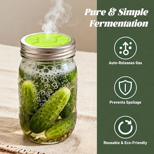 Garden to Jar Fermenting: 3-Pack Wide Mouth Fermentation Lids (86mm) for Ball & Kerr Mason Jars | Self-Burping Airlock Lids for Sauerkraut, Kimchi & Preserving Harvests - style: Wide Mouth/3.38(in)/3P