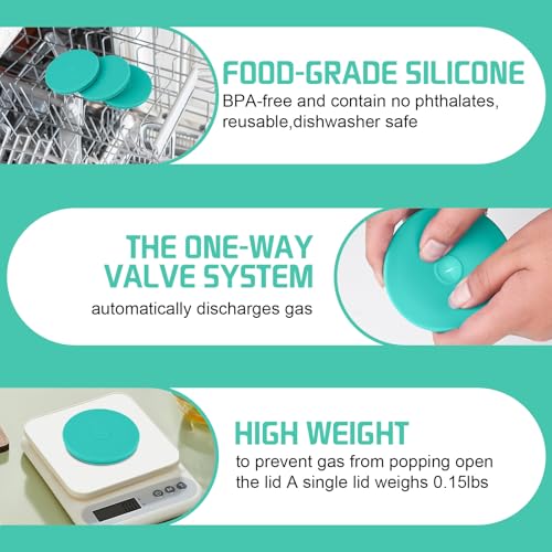 Wide Mouth Mason Jar Fermentation Lids – Silicone Fermenting Caps with Waterless Airlock, Self-Burping Fermenter Tops for Pickles, Kimchi, and Probiotic Foods, 3 Pack Mint (Jars Not Included) - color: Mint