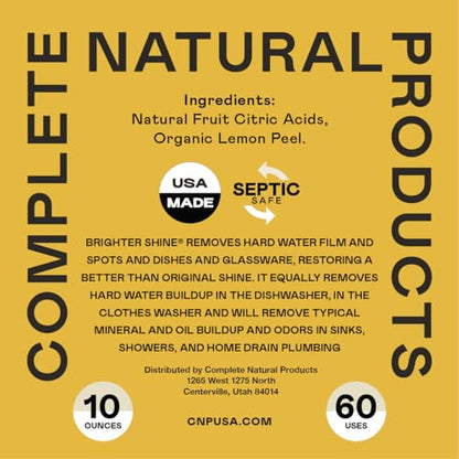 Brighter Shine Dish Washer Cleaner Powder - 60 Uses All-Natural Lemon Citric Acid Dishwasher Cleaner Additive, Hard Water Spot Remover, Odor Eliminator for Appliances, Concentrated Formula, Made USA
