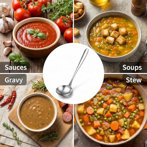 Soup Ladle, 304 Stainless Steel Small Ladle for Serving | 7.8 Inch Long Gravy Ladles for Soup Gravy and Sauce Kitchen Long Handle Spoon (Silver)
