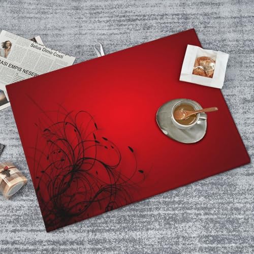 Red Black Abstract Flower Dish Drying Mat Retro Floral Modern Rustic Drying Rack Pad Countertop Dishes Ultra Absorbent Microfiber Kitchen Counter Mat 18x24 Inch - color: Red