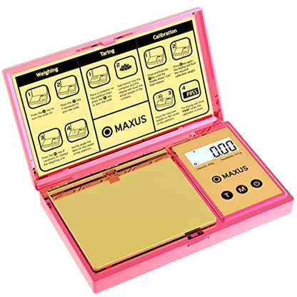 MAXUS Digital Gram Scale with 200g x 0.01g Capacity, Stylish Pink Plated Shining Cover and Platform, Mini Pocket Scale for Food and Jewelry - color: Pink