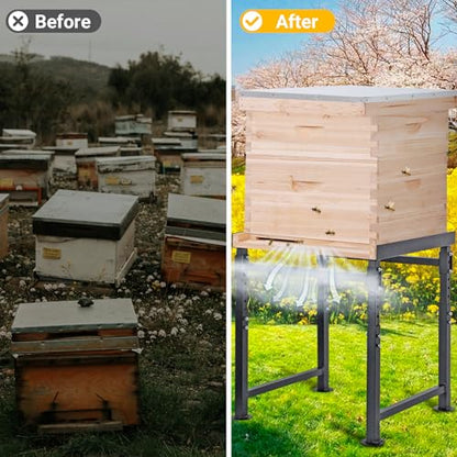 Adjustable Metal Hive Stand, Sturdy Beehive Stand | Adjustable Height 15” - 19” & Adjustable Width 14.5” - 24.5”, UV Resistant & Easy to Assemble Bee Stand for Beekeeping