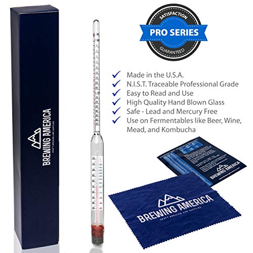 Thermo-Hydrometer Triple Scale Single: ABV Tester Professional NIST Traceable Hydrometer - Made in America - size: Single