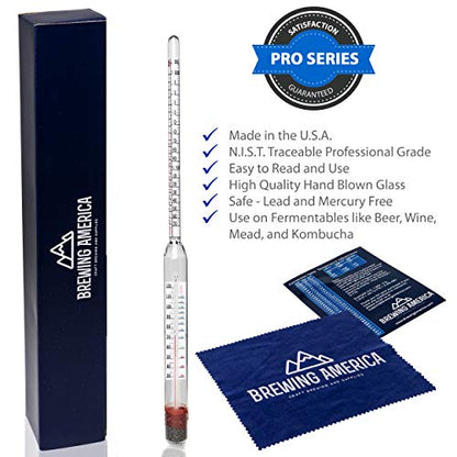 Thermo-Hydrometer Triple Scale Single: ABV Tester Professional NIST Traceable Hydrometer - Made in America - size: Single