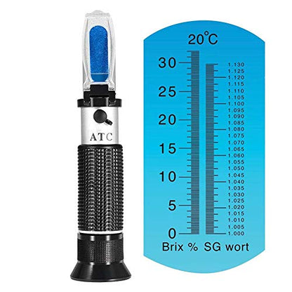 Brix Refractometer with ATC for Beer Wort Wine Fruit Sugar Homebrew Meter Dual Scale Brix 0-32% & Specific Gravity 1.000-1.130 Replace Homebrew Hydrometer