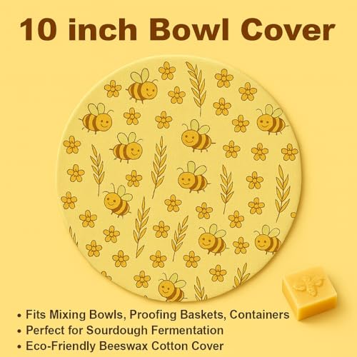 2 Pack 10 Inch Reusable Round Beeswax Bowl Covers for Sourdough Bread Proofing & Cold Fermentation, Prevents Dough Drying, Natural Elastic Cotton Lids for Banneton & Mixing Bowls