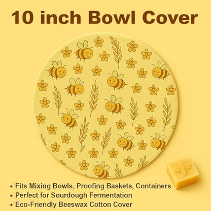2 Pack 10 Inch Reusable Round Beeswax Bowl Covers for Sourdough Bread Proofing & Cold Fermentation, Prevents Dough Drying, Natural Elastic Cotton Lids for Banneton & Mixing Bowls