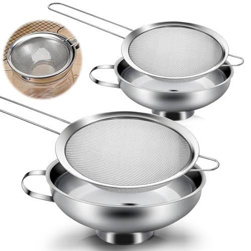 4 Pieces Stainless Steel Funnels with Fine Mesh Strainer Wide Mouth Food Grade Stainless-Steel Funnel with Stainless Steel Wire Strainersl for Spices, Juices, Powders, Coffee Beans