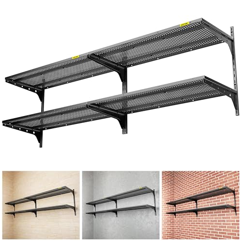 Aecxm 2-Pack 2 Tier 1.3x3ft Garage Shelving Wall Mounted, 500lbs Load Capacity，15.6x36inch per Shelf Height Cassette Adjustable Floating Shelves, Black - color: Black, size: 4pack-1.3x3ft