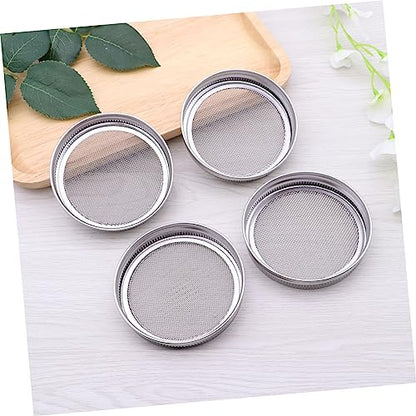 Sprouting Lids for Mason Jars Set of 4 Stainless Steel Wide Mouth Covers 2.75 Inch with Removable Screen for Seed Sprouting Spice Sifting and Kitchen Use