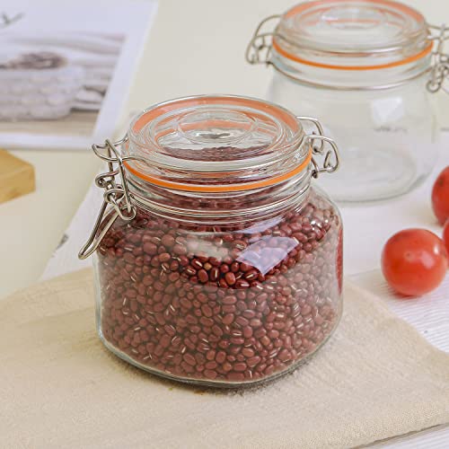 Hovico 25 oz Glass Jars With Airtight Lids And Leak Proof Rubber Gasket,Wide Mouth Mason Jars With Hinged Lids For Kitchen Canisters 750ml, Glass Storage Containers - color: 25oz*4-Round