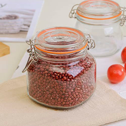 Hovico 25 oz Glass Jars With Airtight Lids And Leak Proof Rubber Gasket,Wide Mouth Mason Jars With Hinged Lids For Kitchen Canisters 750ml, Glass Storage Containers - color: 25oz*4-Round