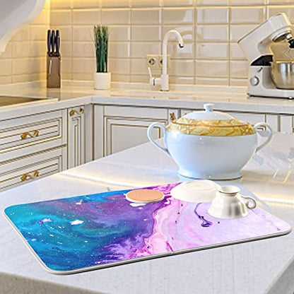 Super Absorbent Dish Drying Mat, Microfiber Fast-Drying Dish Mat, 16" x 18", Kitchen Dish Drying Pad, Abstract Purple Blue Marble - color: Abstract Purple Blue Marble, size: 16" x 18"