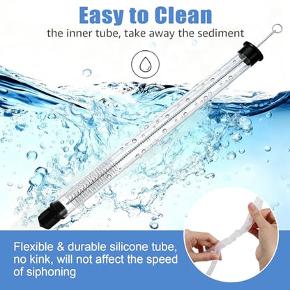 14” Auto Siphon with 12.9” Bottle Wand & 5.5FT Food-Grade Silicone, Beer Wine Siphon Racking Cane fit Liquid Transfer, Effortless Bottling Fermentation Mead HomeBrew Making(Blue Tubing Clamp)