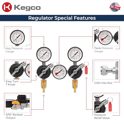 Kegco YH-76PRM-2 Commercial Grade Dual Body CO2 Draft Beer Regulator