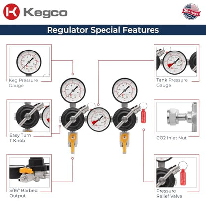 Kegco YH-76PRM-2 Commercial Grade Dual Body CO2 Draft Beer Regulator