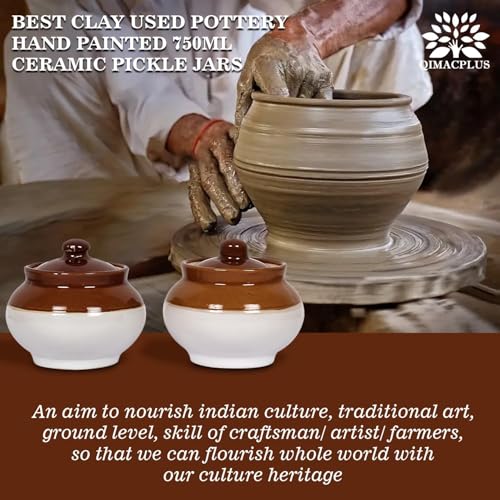 Qimacplus Ceramic Handi Pickle Jar| Food Storage Jar | Multipurpose Jar | Lota Jar For kitchine and Dinning table 500 ML set of 2