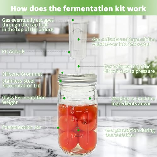 2 Pack Mason Jar Fermentation Kit(Jars Included)32 oz Wide Mouth Fermentation Jars with Plastic Lids,Airlock Lids & Glass Weights,Complete Mason Jar Set for Sauerkraut, Pickles,Kimchi, Hot Sauce,Mead
