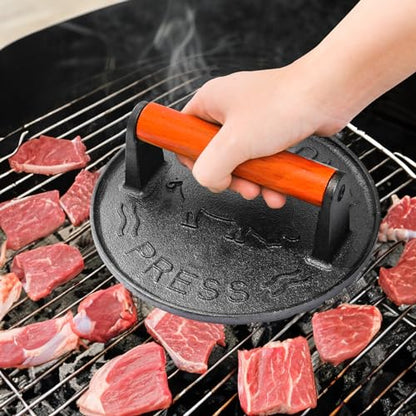 vivicreate 8.5 inch Rectangle & 7 inch Round Smash Burger Hamburger Smasher Patty Maker cast Iron Grill Weight Bacon Press Wood Handle prensa de hamburguesas prensa de Hierro fundido - size: 7 INCH