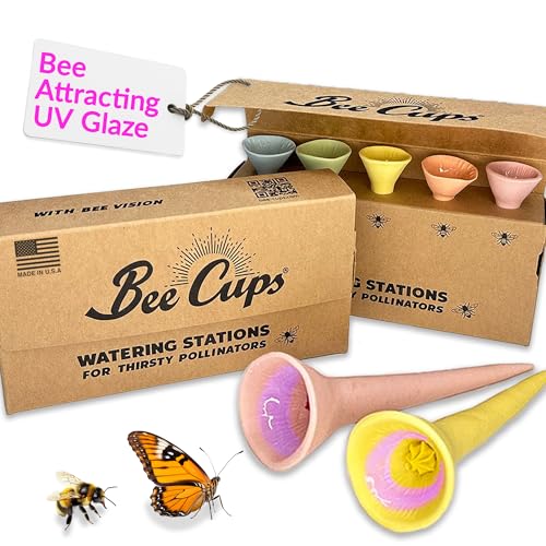 5 Pack, Bee Watering Station, 100% Handmade from Porcelain, Bee and Butterfly Feeder for Garden, Outdoor Feeder For Thirsty Pollinators, Plastic Free, Bee Attracting Glaze (5, Pastel Variety) - color: Pastel Variety