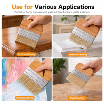 4 Inch Flat Paddle Paint Brush, Paint Brush with Short Wooden Handle, Natural Bristle Brush, Wide Paintbrush for Stains, Varnishes, Wall Painting, Furniture Refinishing & DIY Craft Projects - size: 4 Inch Paddle Paint Brush