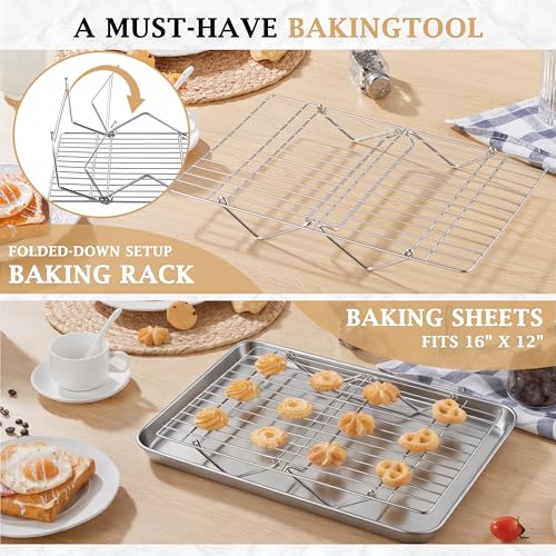 LIANYU Cooling Rack 15"x10", 5-Tier Stackable & Collapsible Stainless Steel Baking Wire Racks for Cooking, Baking, Roasting, Drying, Oven & Dishwasher Safe, Silver