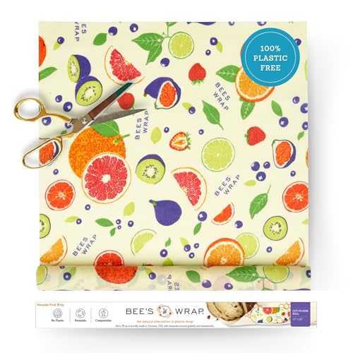 Bee's Wrap Beeswax Wraps for Food - Cut to Size 14x52" Beeswax Wrap Roll - Plastic Free Made in USA Reusable Natural Food Wrap - Fresh Fruit - style: Fresh Fruit