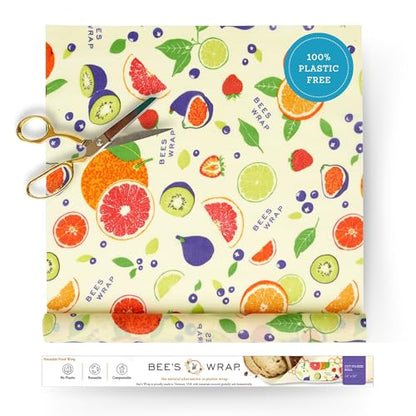 Bee's Wrap Beeswax Wraps for Food - Cut to Size 14x52" Beeswax Wrap Roll - Plastic Free Made in USA Reusable Natural Food Wrap - Fresh Fruit - style: Fresh Fruit