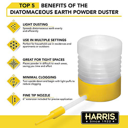 HARRIS Diatomaceous Earth Powder Duster with 6 Inch Extension Nozzle, for Easier Application of DE in Home & Outdoor Lawn and Garden Use