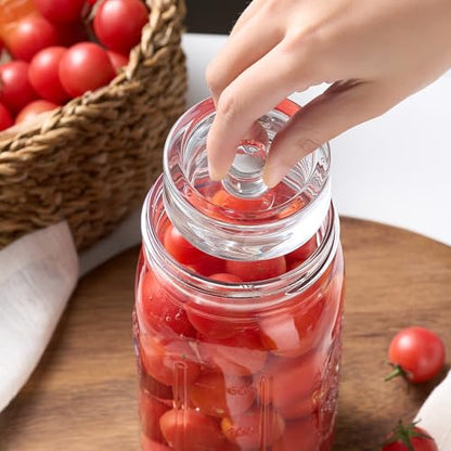 MFacoy 4-Pack of Fermentation Glass Weights with Easy Grip Handle for Great Wide Mouth Canning Mason Jars, Pickling Sourkrout Kraut Glass Weight Fermentation Kit with Easy Grip Handle, Dishwasher Safe