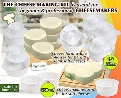 Cheese Making Kit Beginners - 6 pcs Cheese Mold with a Follower Piston + 3 pcs Soft Cheese Molds - Cheese Making Supplies - Moldes Para Queso Fresco Casero - Cream Cheese Form Mold Basket №4