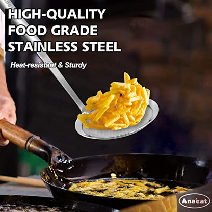 Anaeat 5.5" Stainless Steel Fat Skimmer Spoon - Professional Kitchen Fine Mesh Food Strainer and Hot Pot Skimmer with Long Handle for Skimming, Cooking, Frying, Grease, Gravy and Foam - color: 5.5" Fine Mesh Skimmer